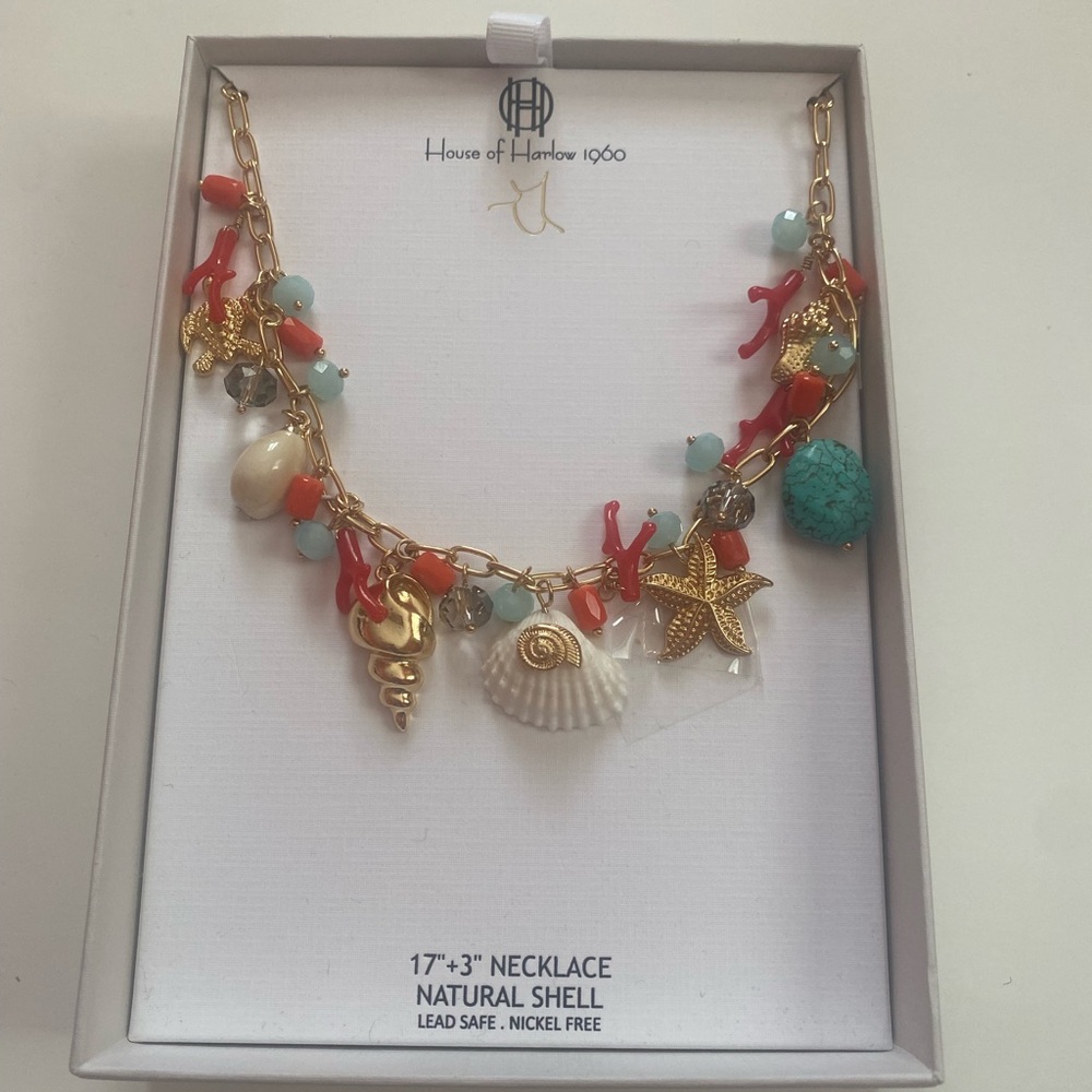 House of Harlow 1960 viral Gold Multicolor Sea Shell Ocean Charm Necklace